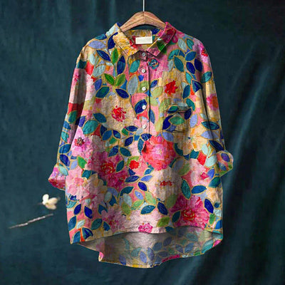 Mary | Cotton and linen blouse with floral print