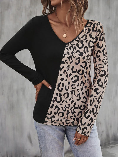 Sabrina | Fashionable top with striking leopard print contrast
