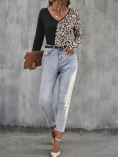 Sabrina | Fashionable top with striking leopard print contrast