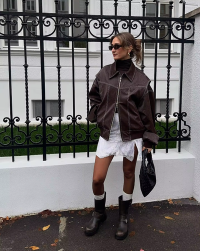 Faye | Oversized leather jacket with zip fastening