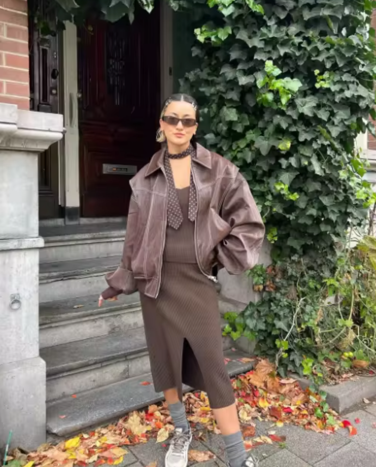 Faye | Oversized leather jacket with zip fastening