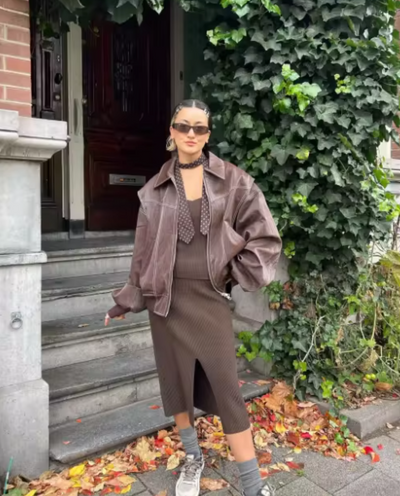 Faye | Oversized leather jacket with zip fastening