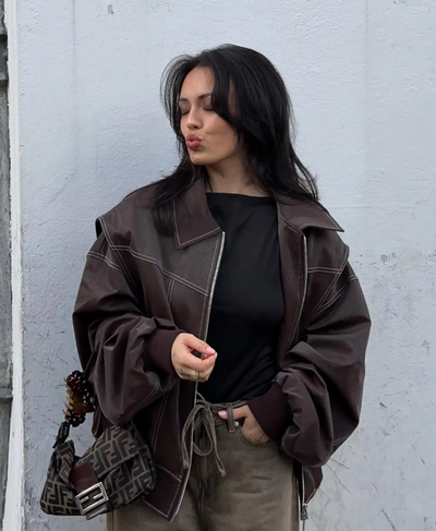 Faye | Oversized leather jacket with zip fastening