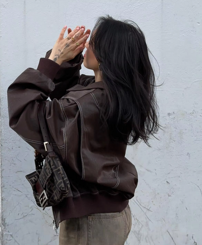 Faye | Oversized leather jacket with zip fastening