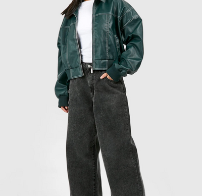 Faye | Oversized leather jacket with zip fastening