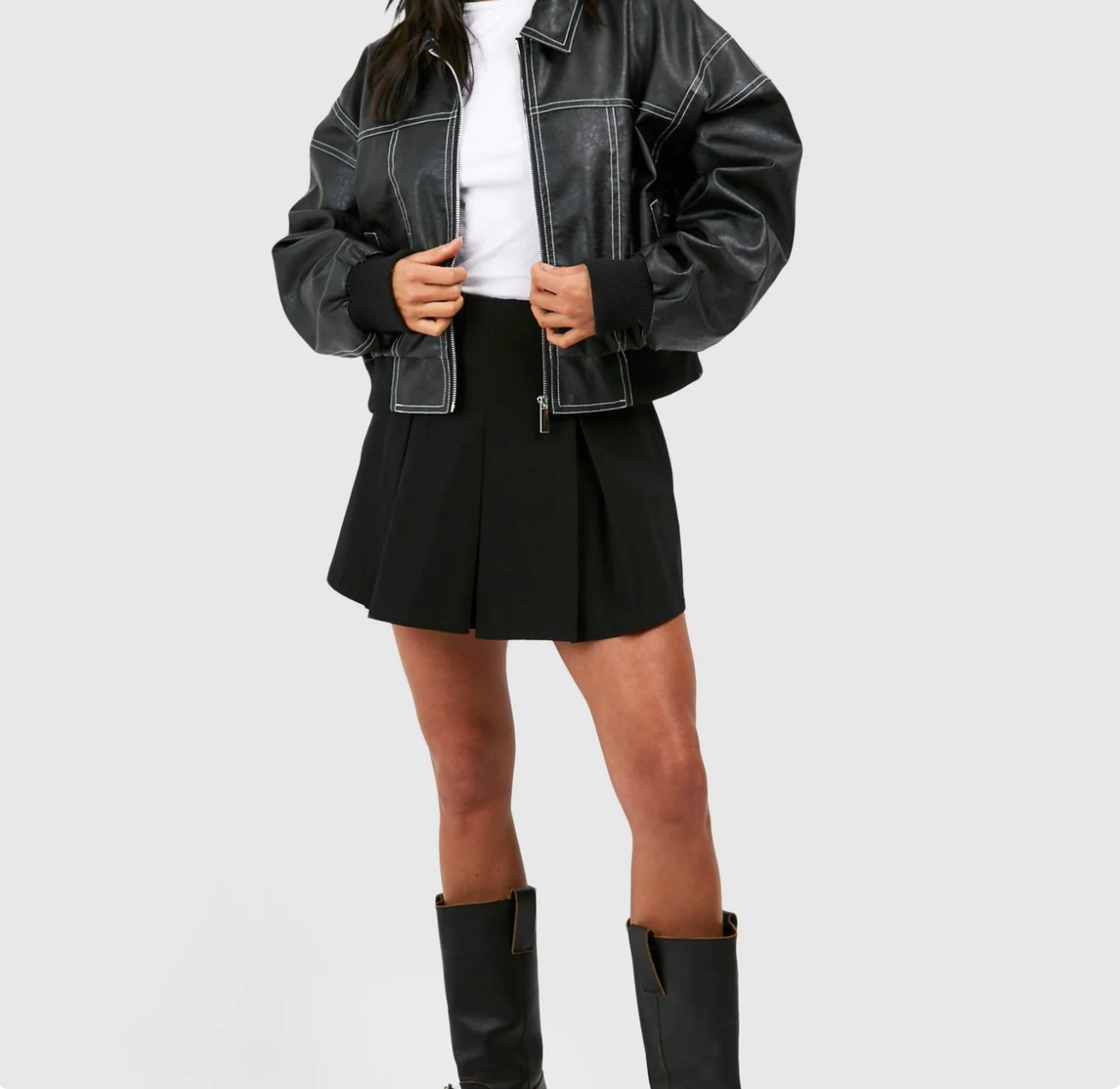 Faye | Oversized leather jacket with zip fastening