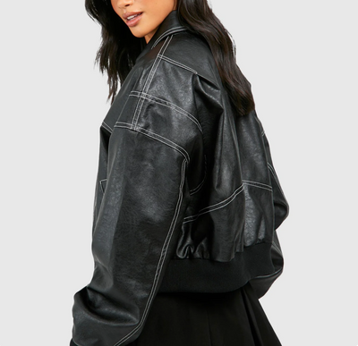 Faye | Oversized leather jacket with zip fastening