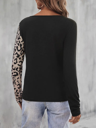 Sabrina | Fashionable top with striking leopard print contrast