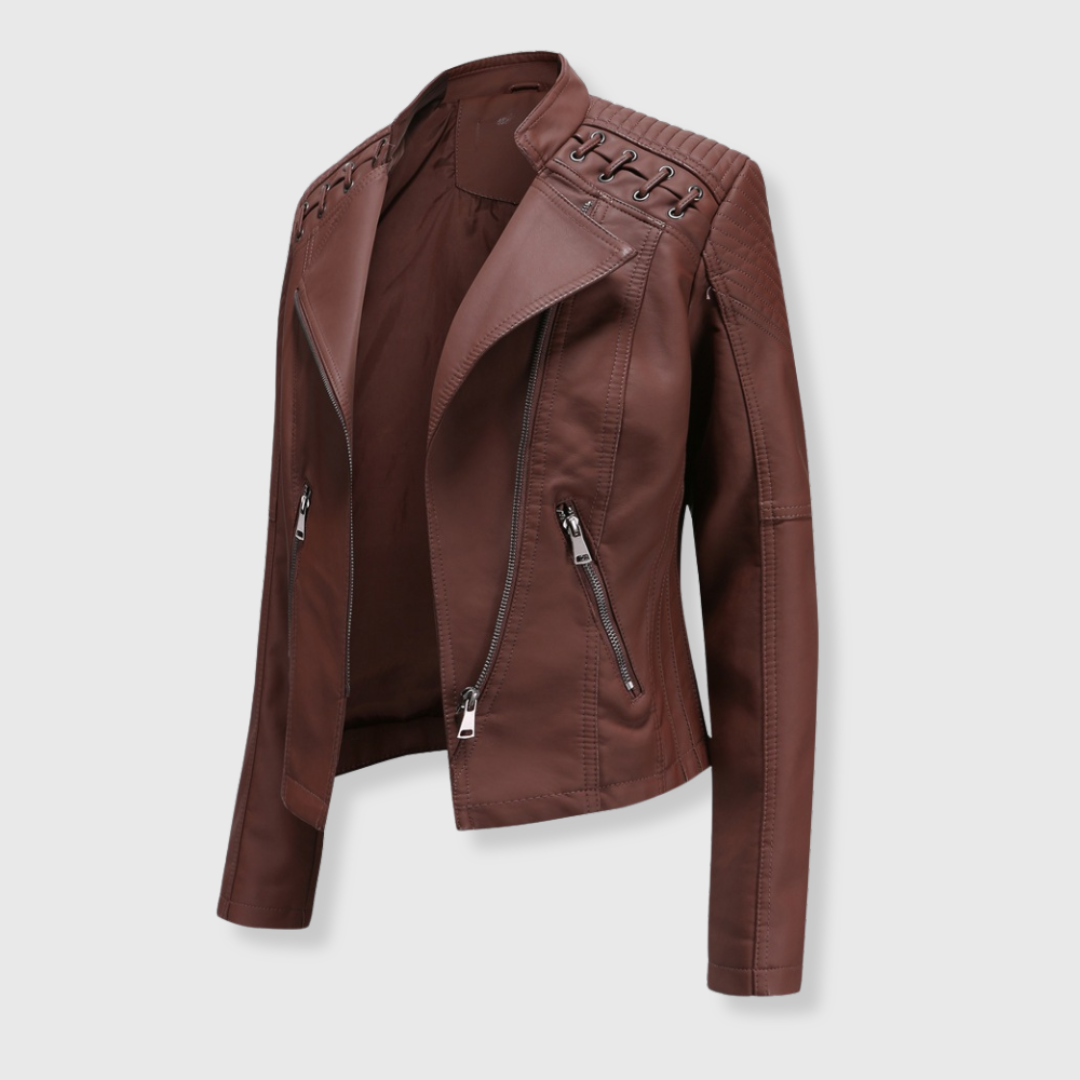 Clara | Stylish short biker leather jacket for women