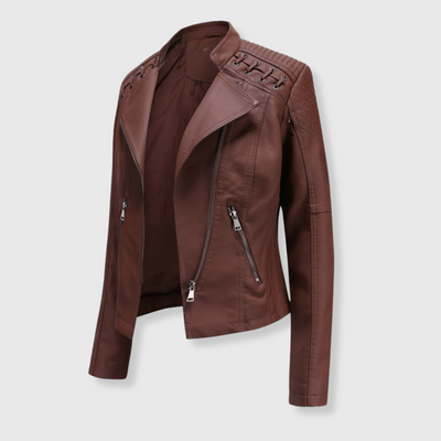 Clara | Stylish short biker leather jacket for women