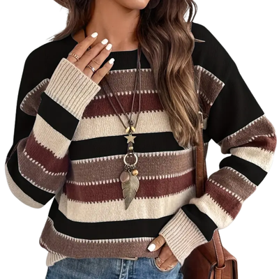 Julia | Warm knitted jumper with striped autumn style