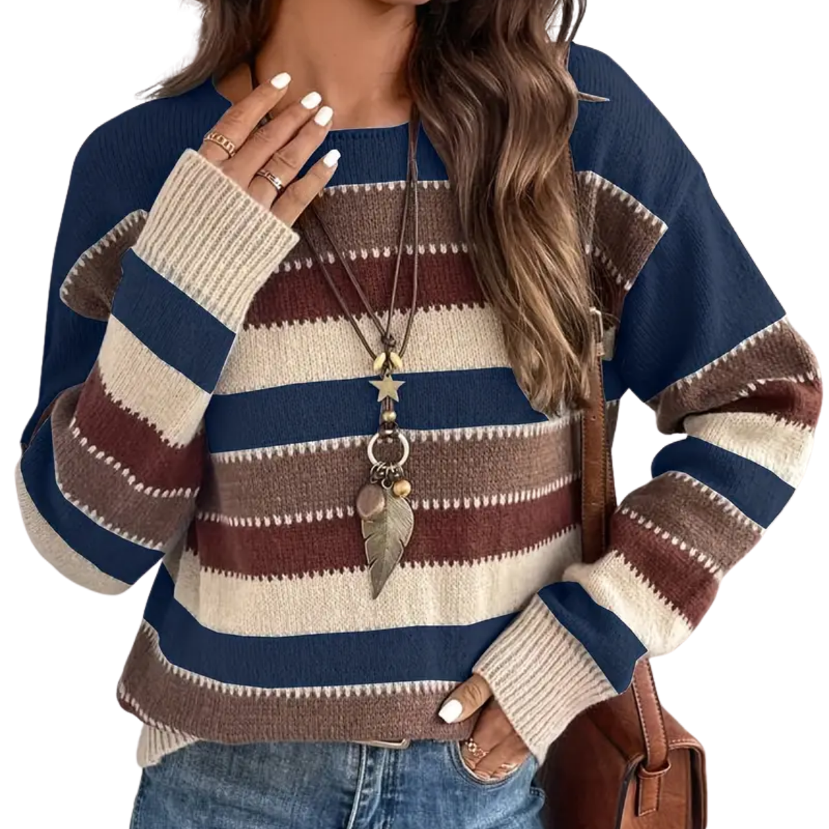 Julia | Warm knitted jumper with striped autumn style