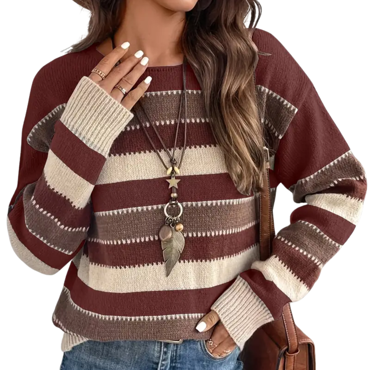 Julia | Warm knitted jumper with striped autumn style