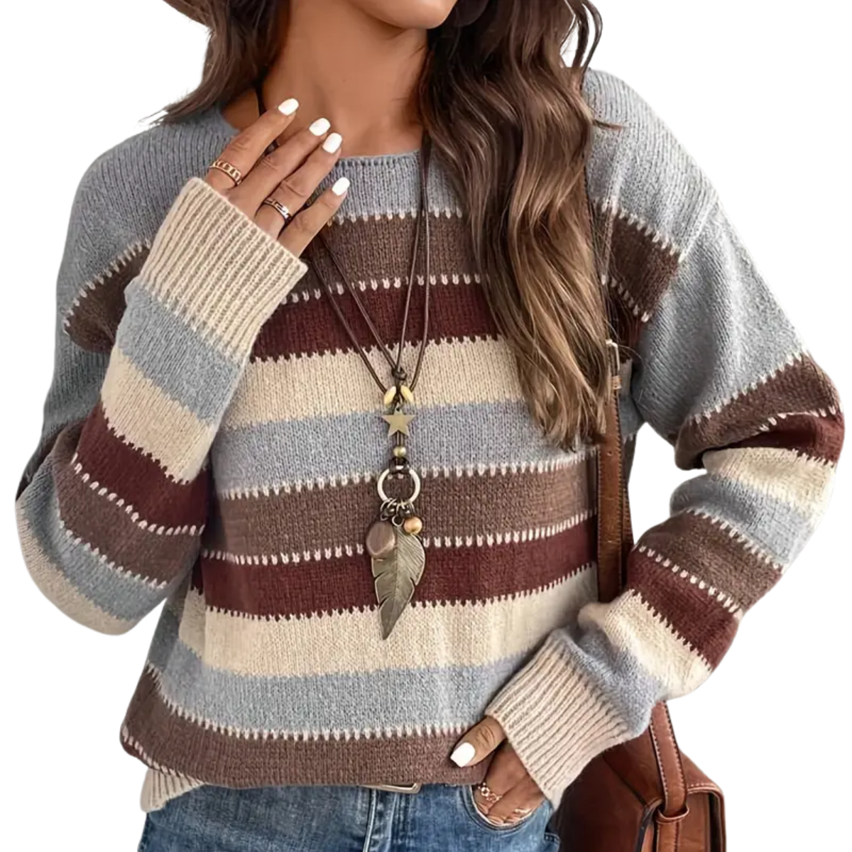 Julia | Warm knitted jumper with striped autumn style