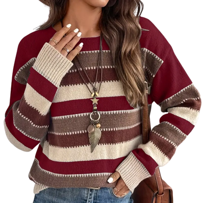 Julia | Warm knitted jumper with striped autumn style