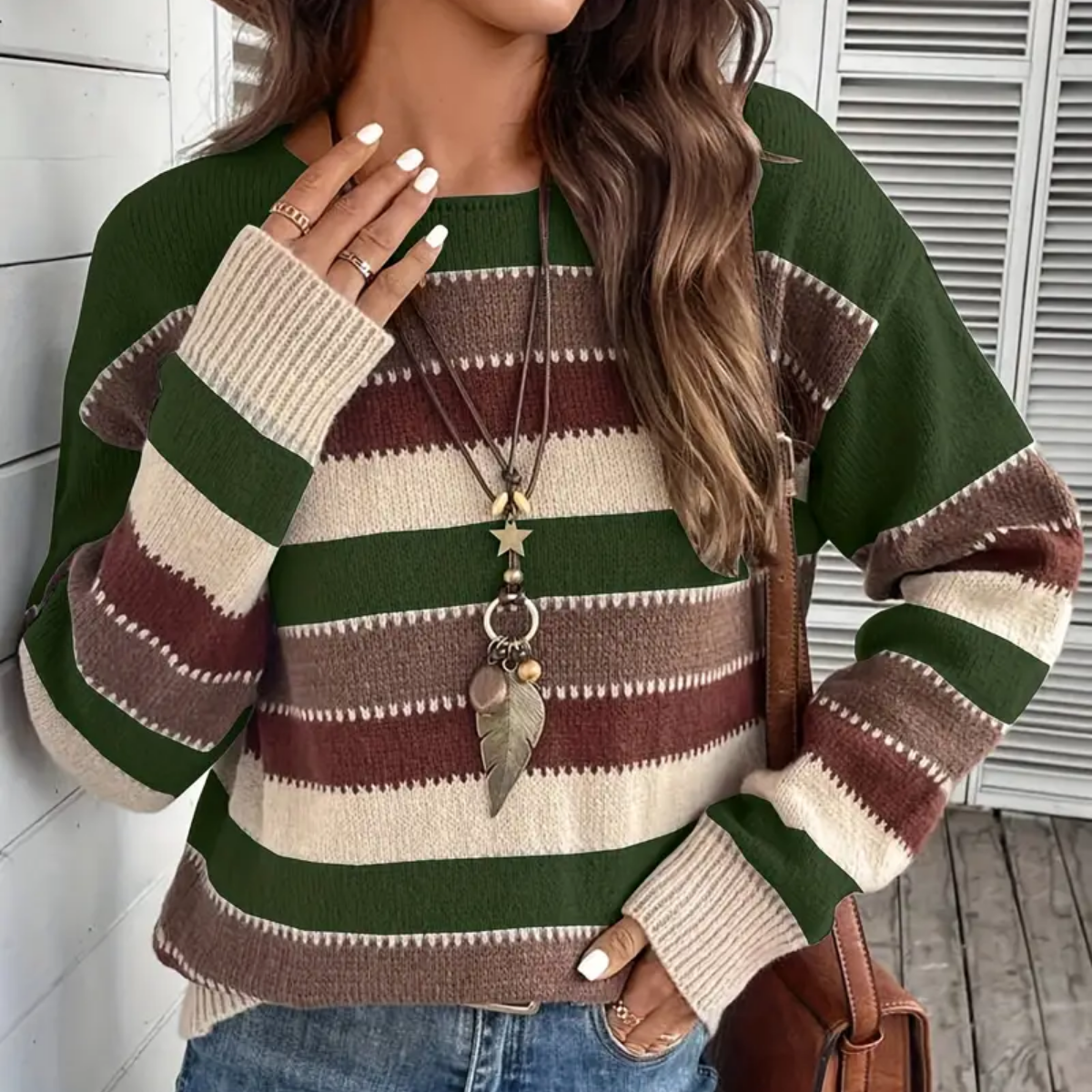 Julia | Warm knitted jumper with striped autumn style