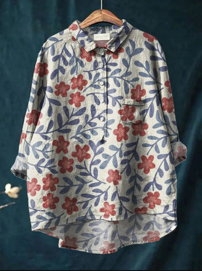 Mary | Cotton and linen blouse with floral print