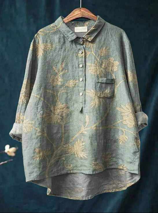 Mary | Cotton and linen blouse with floral print