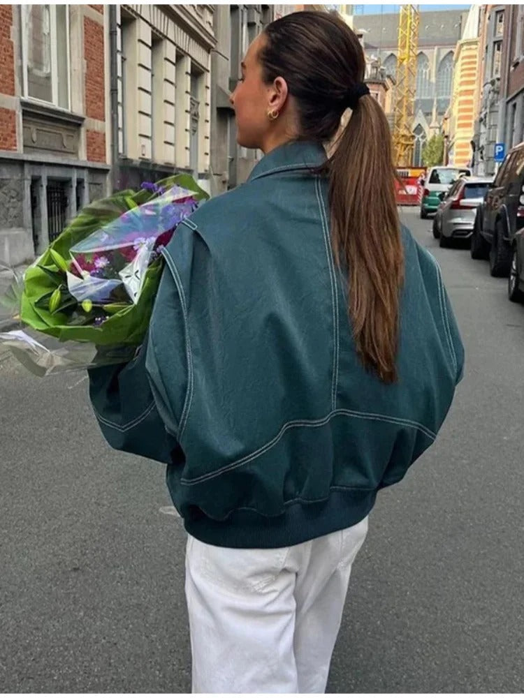 Faye | Oversized leather jacket with zip fastening