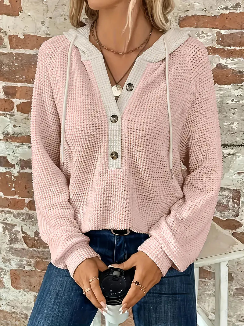 Elvira | Long-sleeved hoodie with button placket and drawstring