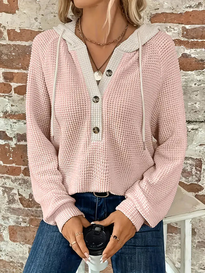 Elvira | Long-sleeved hoodie with button placket and drawstring