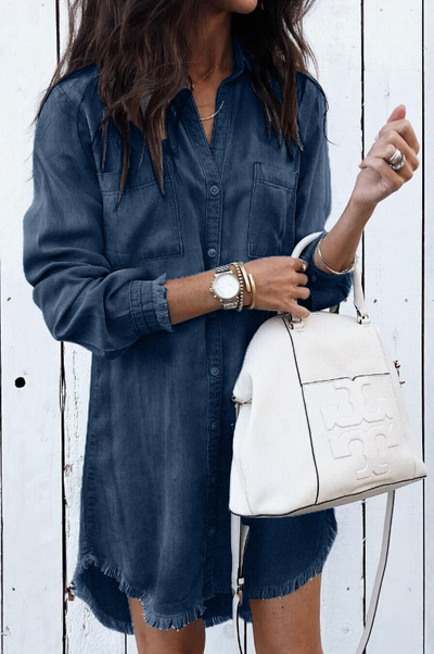 Washed denim shirt dress