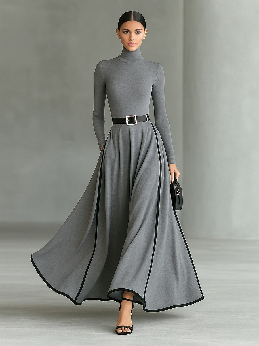 Sofia | Elegant maxi dress with narrow tie belt
