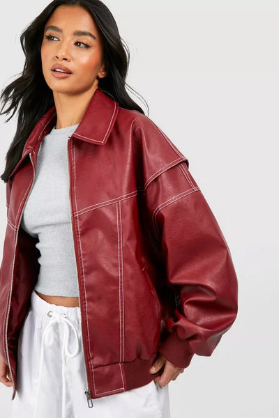 Faye | Oversized leather jacket with zip fastening