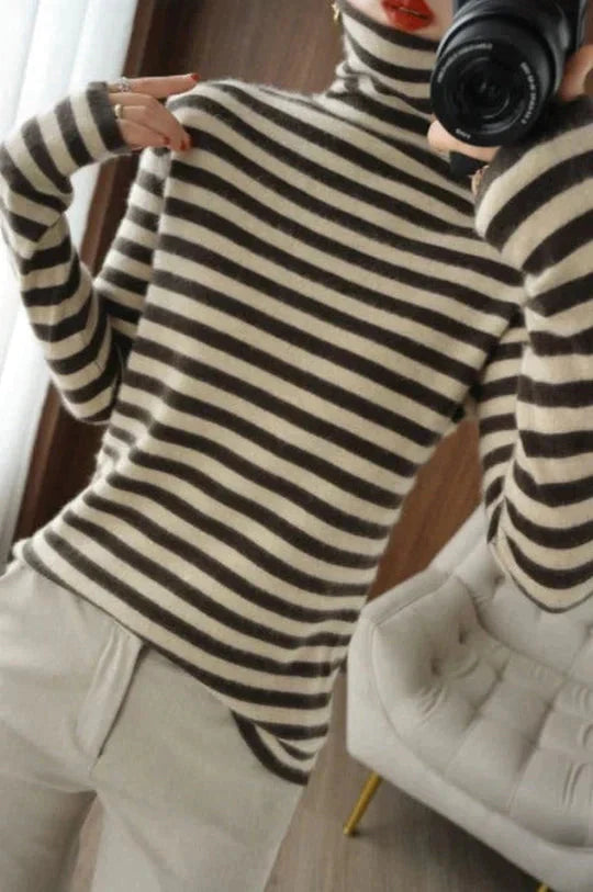 HARPER | STRIPED TURTLE NECK SWEATER