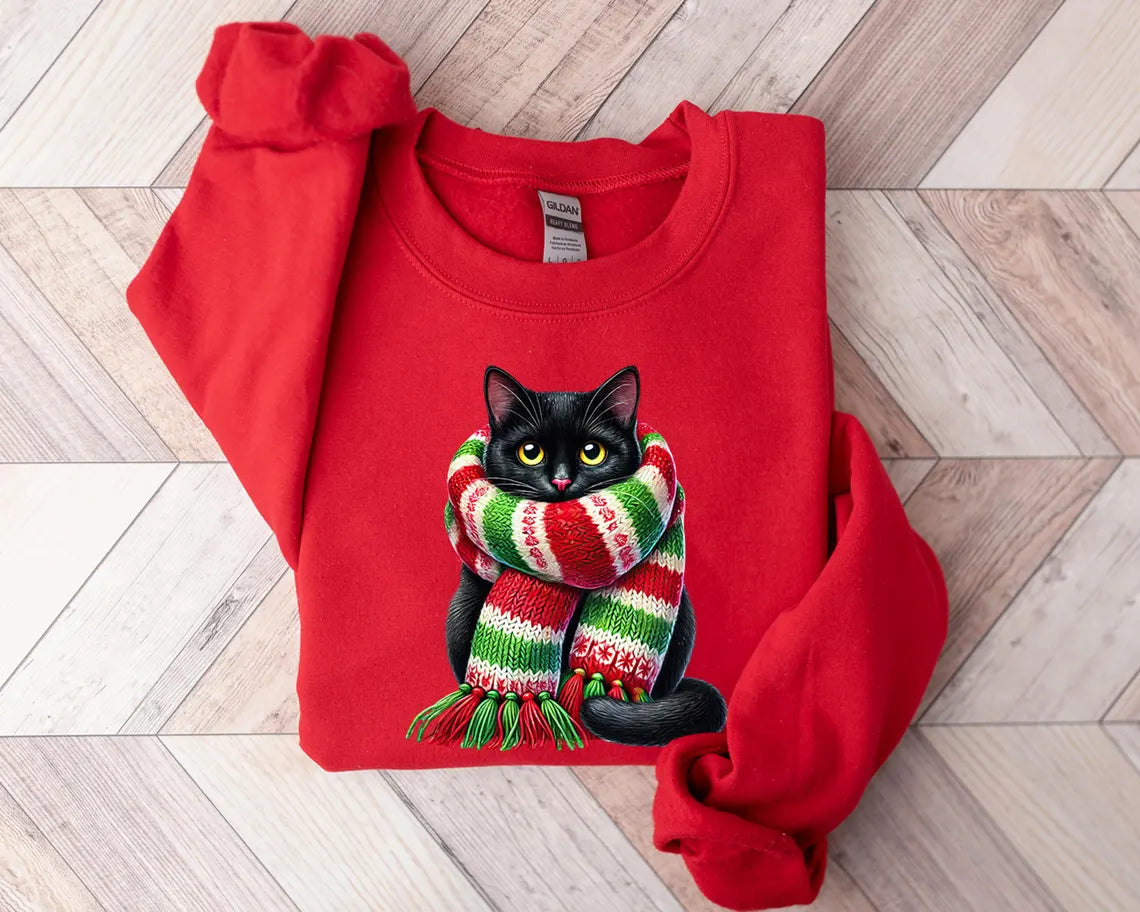 Scarf Cat Christmas Sweatshirt for Women and Men
