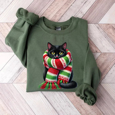 Scarf Cat Christmas Sweatshirt for Women and Men