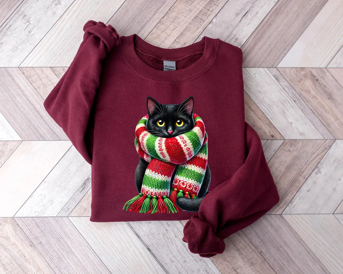 Scarf Cat Christmas Sweatshirt for Women and Men