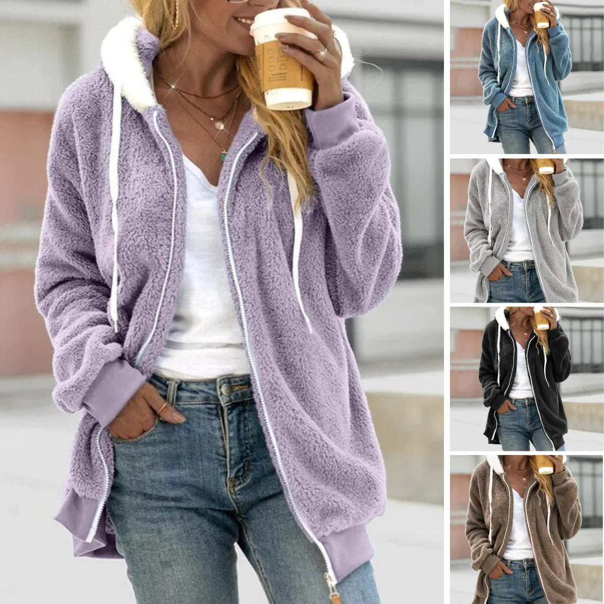 Carlen | Elegant, loose-fitting fleece coat with hood