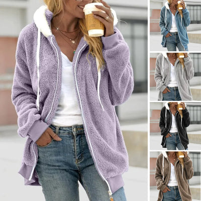 Carlen | Elegant, loose-fitting fleece coat with hood