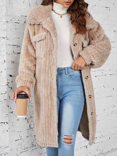 Liesa | Effortlessly cosy mid-length fuzzy coat with button placket Outerwear