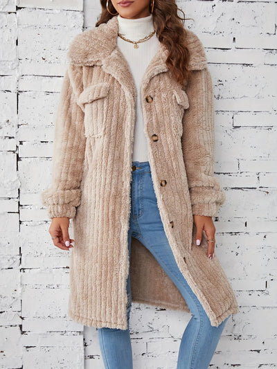 Liesa | Effortlessly cosy mid-length fuzzy coat with button placket Outerwear