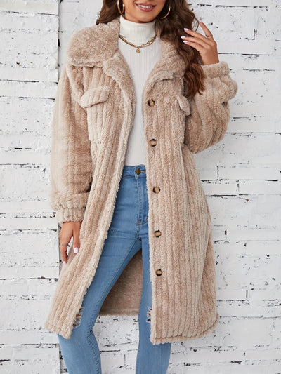 Liesa | Effortlessly cosy mid-length fuzzy coat with button placket Outerwear