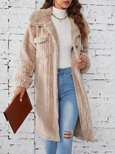 Liesa | Effortlessly cosy mid-length fuzzy coat with button placket Outerwear