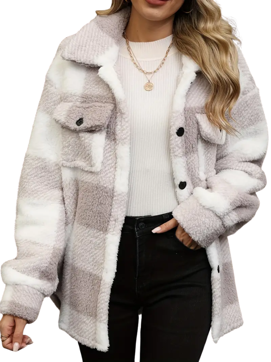 Amelie | Checked transitional jacket in fleece material